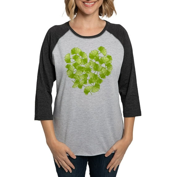 CafePress - Ginkgo Leaf Heart - Womens Baseball Tee