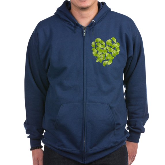 CafePress - Ginkgo Leaf Heart Zip Hoodie (Dark) - Zip Hoodie, Classic Hooded Sweatshirt with Metal Zipper