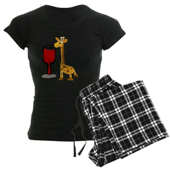 CafePress - Giraffe Drinking Wine - Women's Dark Pajamas