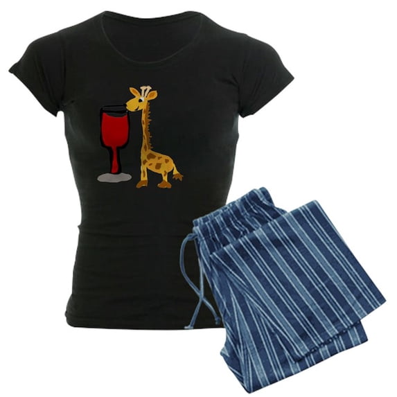 CafePress - Giraffe Drinking Wine - Women's Dark Pajamas