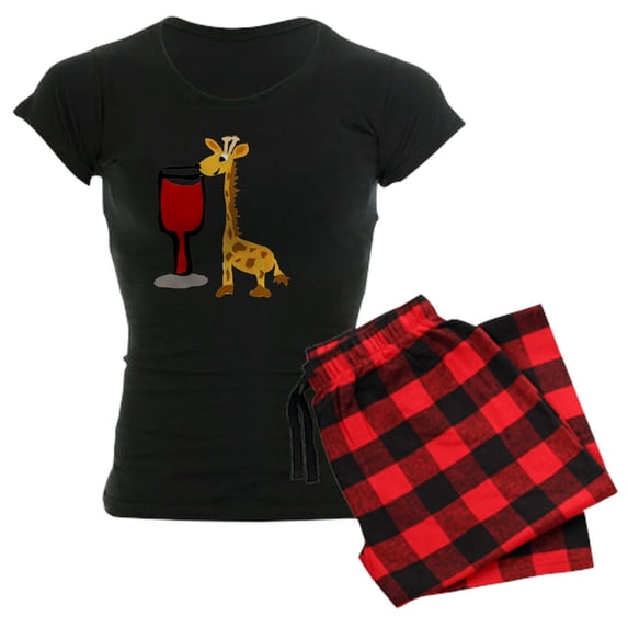 CafePress - Giraffe Drinking Wine - Women's Dark Pajamas