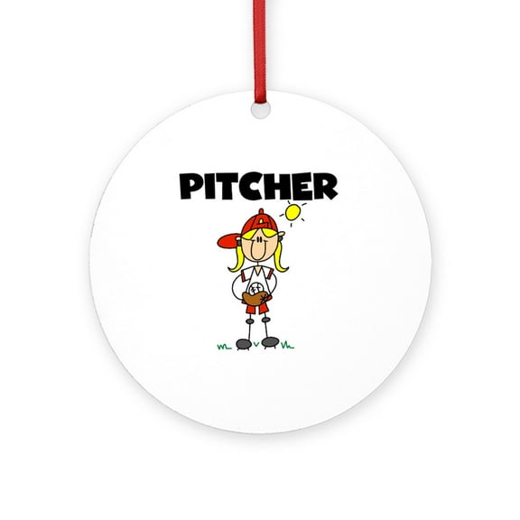 CafePress - Girl Baseball Pitcher -  Round Wood Ornament 4"