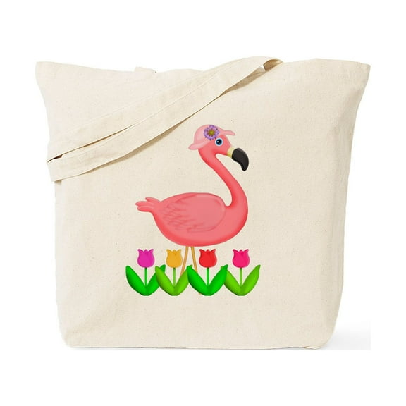 CafePress - Girl Flamingo And Tulips Tote Bag - Unisex Canvas Tote Bag, Beige, 1-Piece