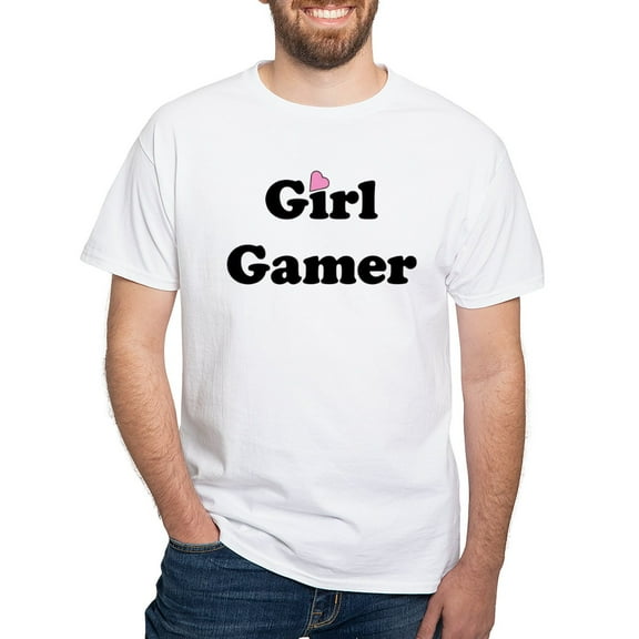 CafePress - Girl Gamer T Shirt - Men's White Classic Cotton T-Shirts