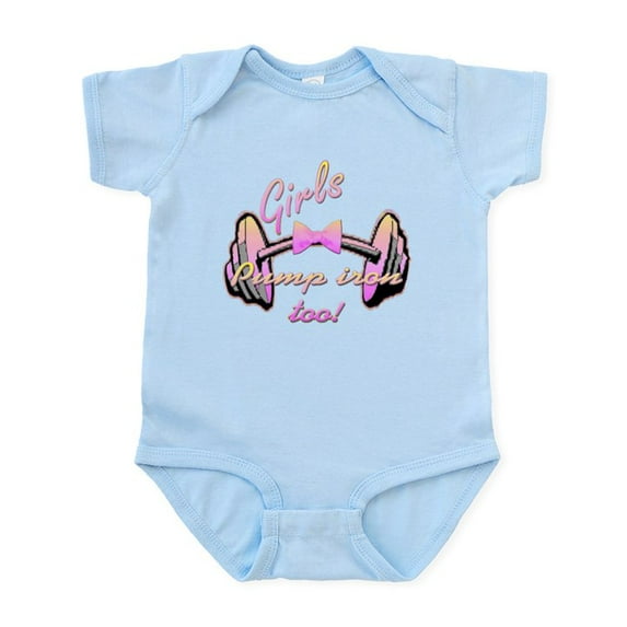 CafePress - Girls Pump Iron Too! Infant Bodysuit - Baby Light Bodysuit, Size Newborn - 24 Months