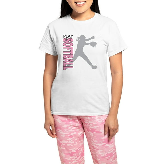 CafePress - Girls Softball Women's Light Pajamas - Women's Short Sleeve Print T-Shirt and Pants Light Cotton Pajama Set