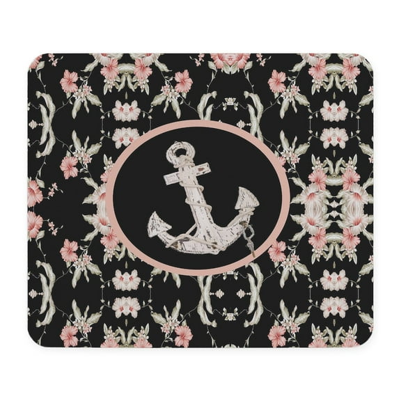 CafePress - Girly Anchor Black Floral Mousepad - Non-slip Rubber Mousepad, Gaming Mouse Pad