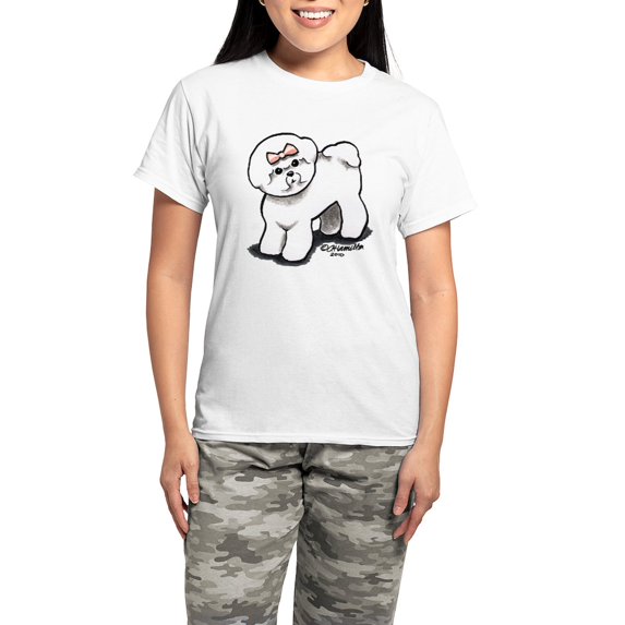 CafePress - Girly Bichon Frise Women's Light Pajamas - Women's Short Sleeve Print T-Shirt and Pants Light Cotton Pajama Set