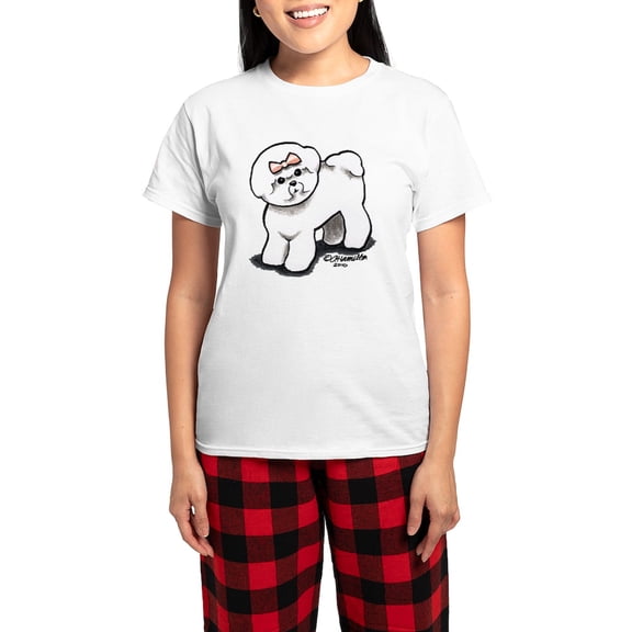 CafePress - Girly Bichon Frise Women's Light Pajamas - Women's Short Sleeve Print T-Shirt and Pants Light Cotton Pajama Set