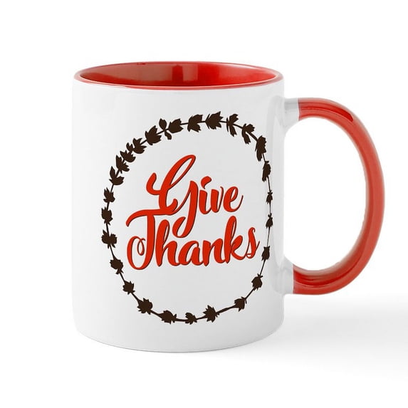 CafePress - Give Thanks - 11 oz Ceramic Mug - Novelty Coffee Tea Cup
