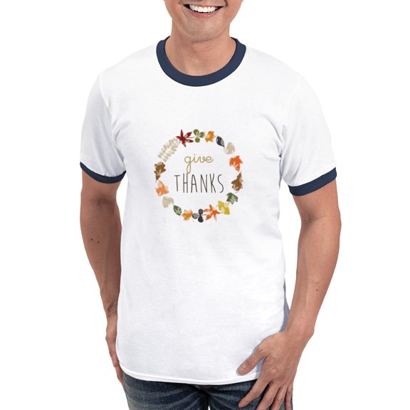 CafePress - Give Thanks T Shirt - 100% Cotton Ringed T-Shirt