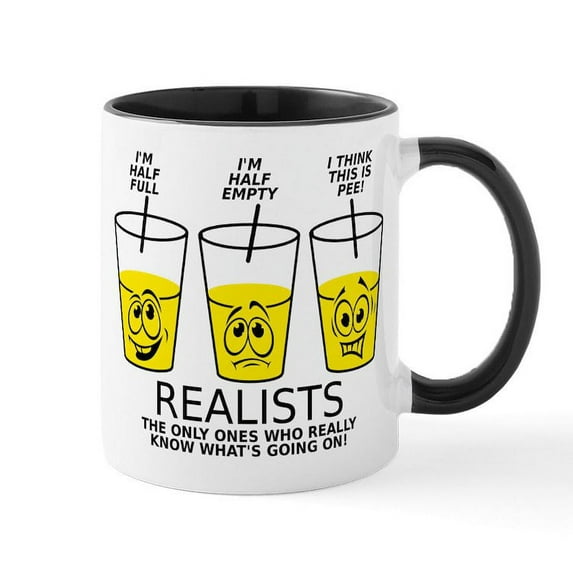 CafePress - Glass Half Full Empty Pee Funny T Shirt Mug - 11 oz Ceramic Mug - Novelty Coffee Tea Cup