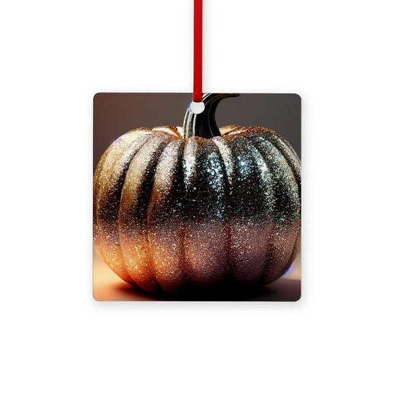 CafePress - Glitter Pumpkin - 3"x3" Square Wood Ornament