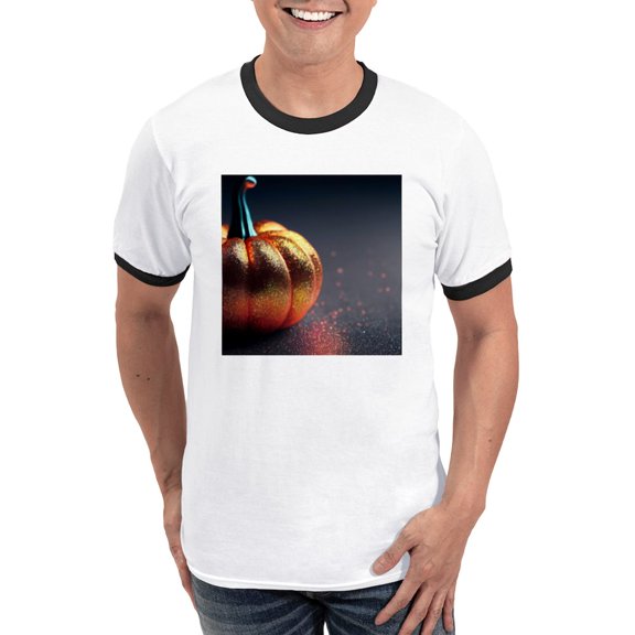 CafePress - Glitter Pumpkin Men's Ringer T Shirt - 100% Cotton Ringed T-Shirt