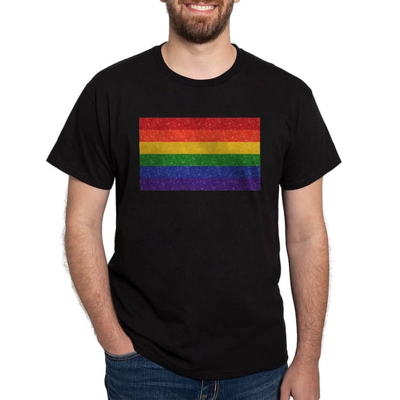 CafePress - Glitter Rainbow Pride Flag Dark T Shirt - Men's Classic Graphic Cotton T-Shirt