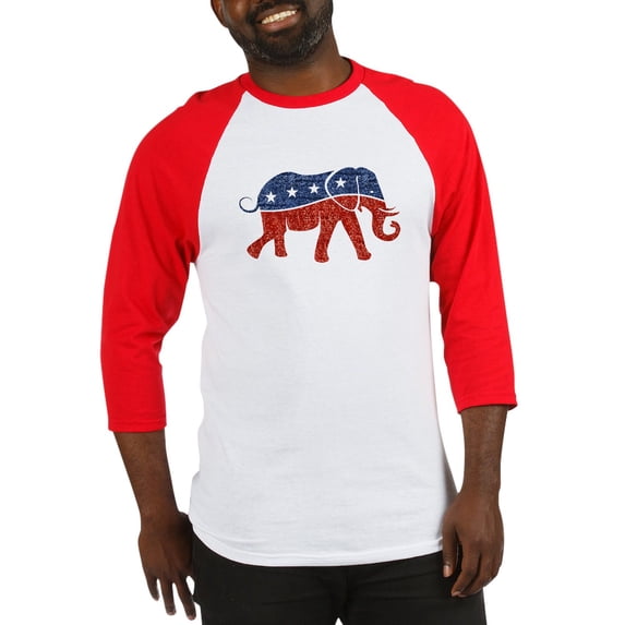 CafePress - Glitter Republican Elephant Baseball Jersey - Cotton Baseball Jersey, 3/4 Raglan Sleeve Shirt