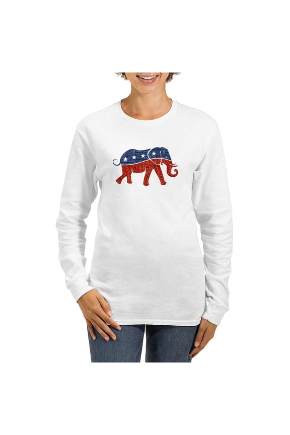 - Glitter Republican Elephant Long Sleeve T Shirt - Women's Long Sleeve Graphic Casual T-Shirt