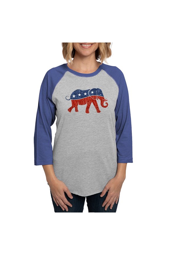 - Glitter Republican Elephant Long Sleeve T Shirt - Womens Baseball Tee