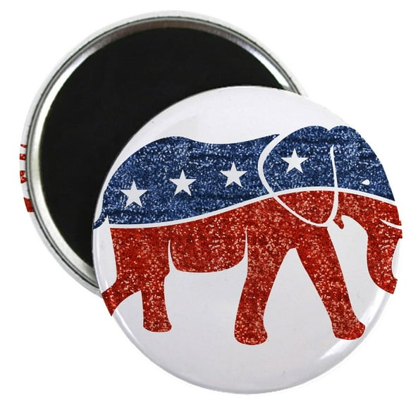 CafePress - Glitter Republican Elephant Magnets - 2.25" Round Magnet, Refrigerator Magnet, Button Magnet Style