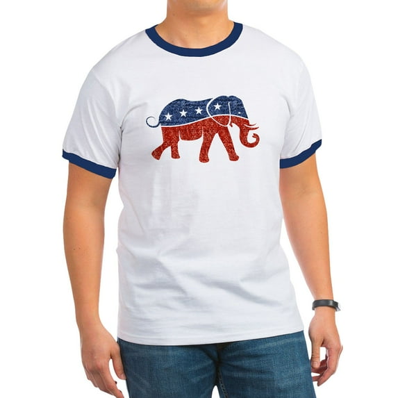 CafePress - Glitter Republican Elephant T Shirt - 100% Cotton Ringed T-Shirt