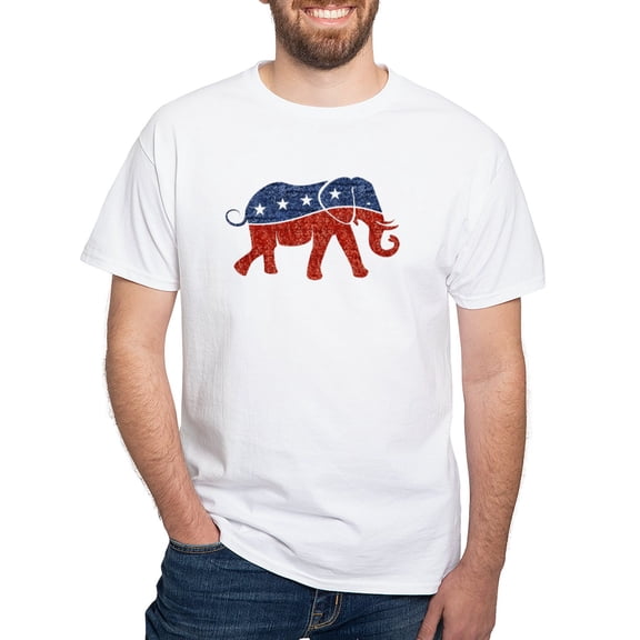 CafePress - Glitter Republican Elephant T Shirt - Men's White Classic Cotton T-Shirts