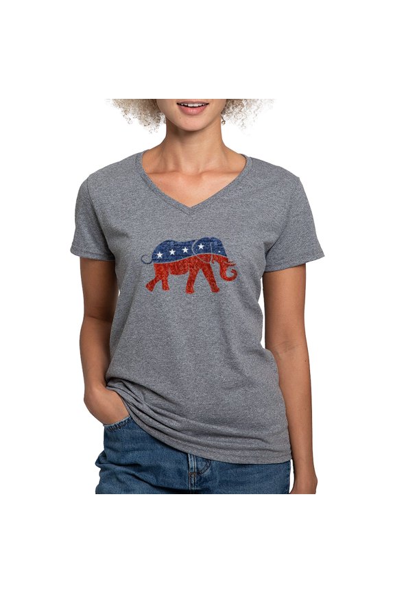 - Glitter Republican Elephant T Shirt - Women's V-Neck Dark T-Shirt