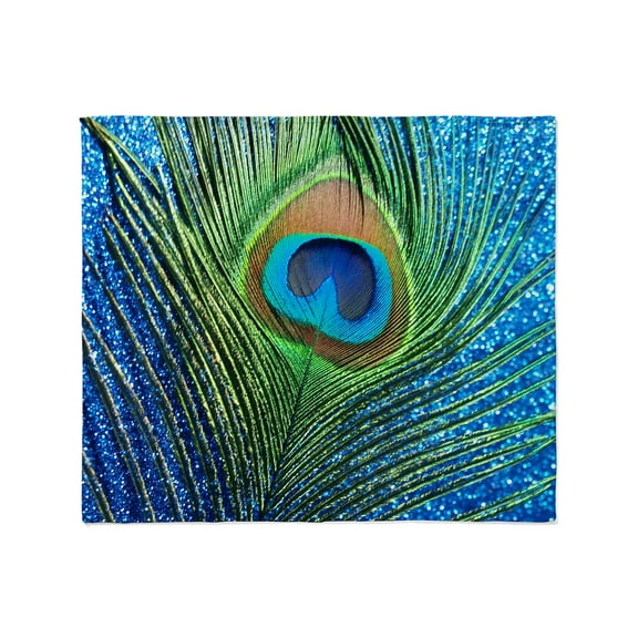 CafePress - Glittery Blue Peacock Feather Curtai Throw Blanket - Soft Fleece Throw Blanket, 50"x60" for All Ages