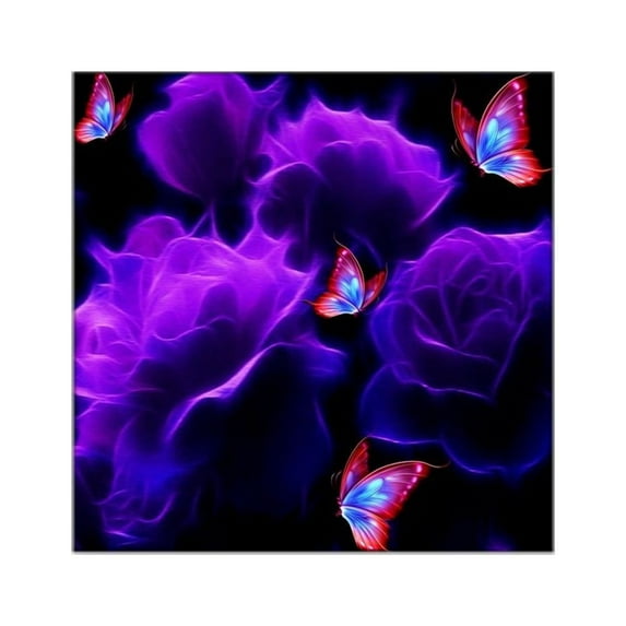 CafePress - Glowing Roses & Butterflies - Square Sticker 3" x 3"