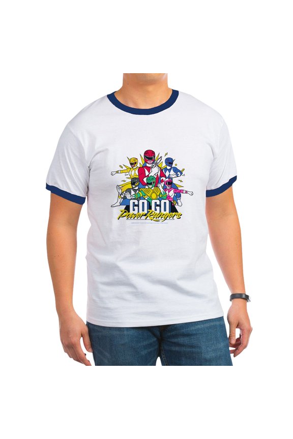 - Go Go Power Rangers Group Sho Men's Ringer T Shirt - 100% Cotton Ringed T-Shirt