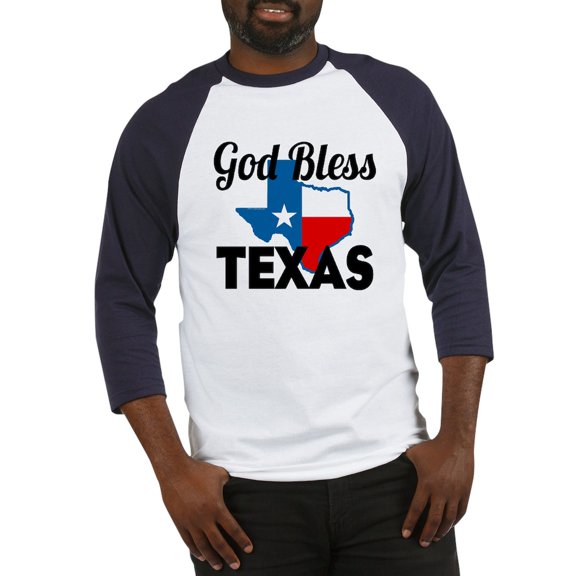 CafePress - God Bless Texas Baseball Jersey - Cotton Baseball Jersey, 3/4 Raglan Sleeve Shirt