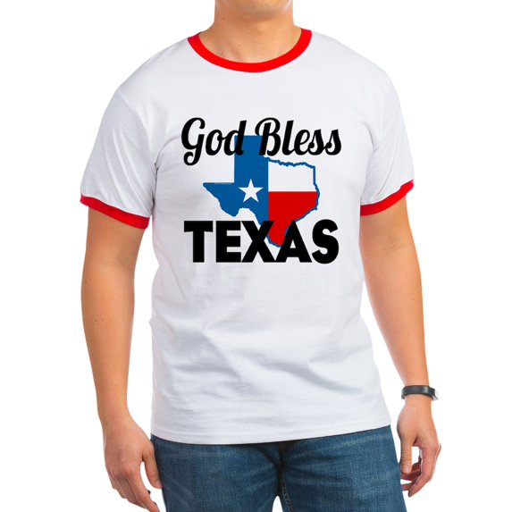 CafePress - God Bless Texas T Shirt - 100% Cotton Ringed T-Shirt