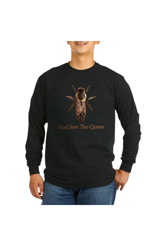 - God Save The Queen (Bee) Long Sleeve Dark T Shirt - Long Sleeve Dark T-Shirt