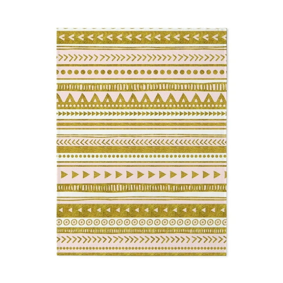 CafePress - Gold Glitter Effect Blush Pink Tribal Pattern - Large Plush Fleece Throw Blanket, 80" L x 60" W