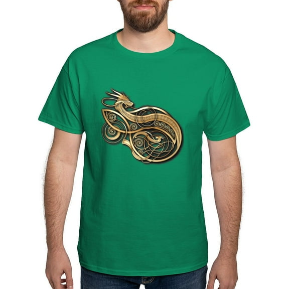 CafePress - Gold Norse Dragon Dark T Shirt - Men's Classic Graphic Cotton T-Shirt
