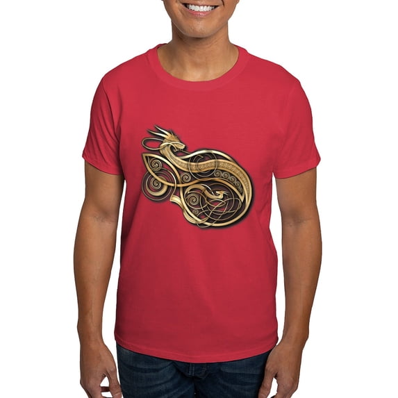 CafePress - Gold Norse Dragon Dark T Shirt - Men's Classic Graphic Cotton T-Shirt