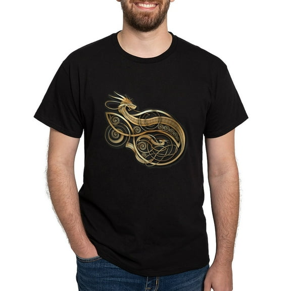 CafePress - Gold Norse Dragon Dark T Shirt - Men's Classic Graphic Cotton T-Shirt