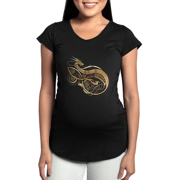 CafePress - Gold Norse Dragon Maternity Dark T Shirt - Maternity Dark T-Shirt
