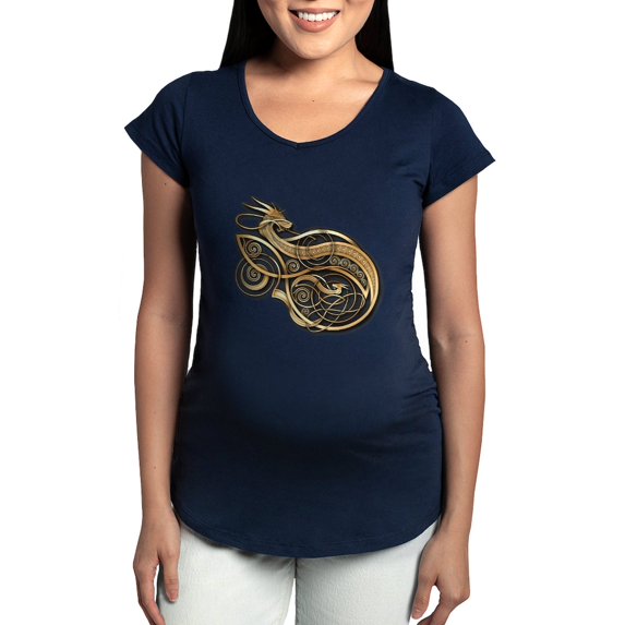 CafePress - Gold Norse Dragon Maternity Dark T Shirt - Maternity Dark T-Shirt