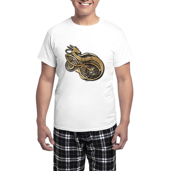 CafePress - Gold Norse Dragon Men's Light Pajamas - Men's Light Loose Fit Cotton Pajama Set