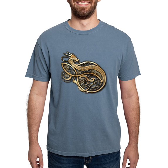 CafePress - Gold Norse Dragon - Mens Comfort Colors Shirt