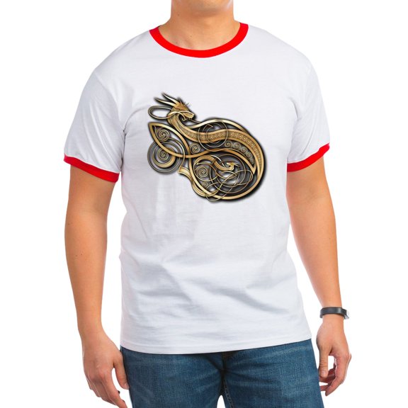 CafePress - Gold Norse Dragon Ringer T - 100% Cotton Ringed T-Shirt