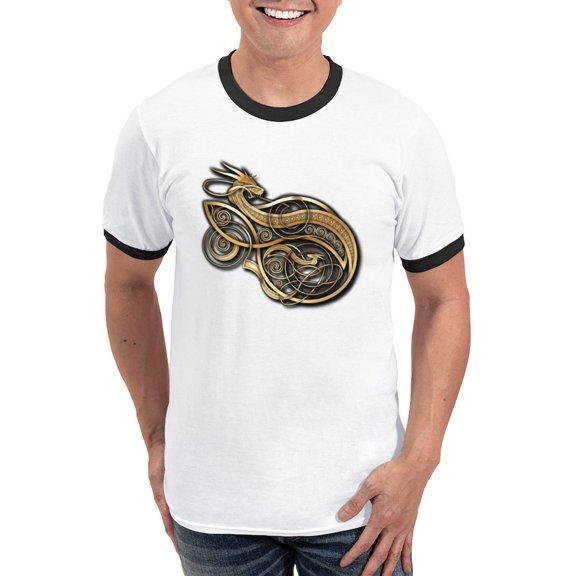 CafePress - Gold Norse Dragon Ringer T - 100% Cotton Ringed T-Shirt