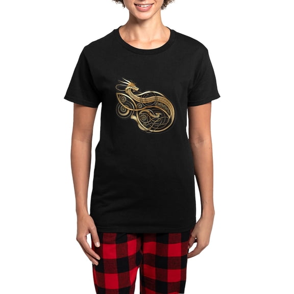 CafePress - Gold Norse Dragon Women's Dark Pajamas - Women's Short Sleeve Print T-Shirt and Pants Dark Cotton Pajama Set