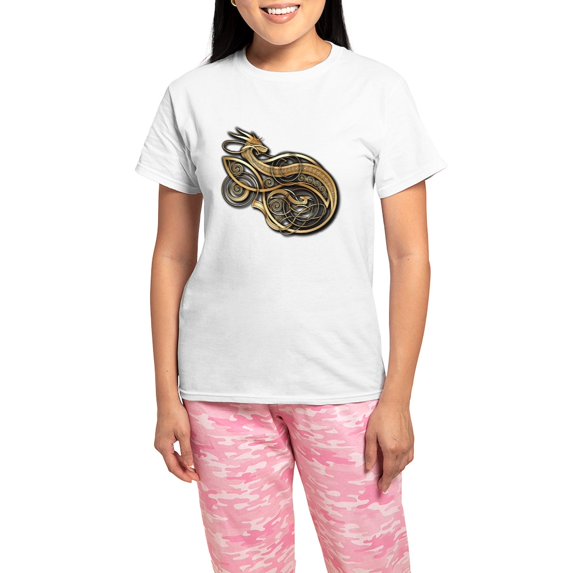 CafePress - Gold Norse Dragon Women's Light Pajamas - Women's Short Sleeve Print T-Shirt and Pants Light Cotton Pajama Set