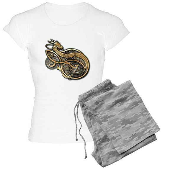 CafePress - Gold Norse Dragon Women's Light Pajamas - Women's Short Sleeve Print T-Shirt and Pants Light Cotton Pajama Set
