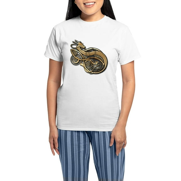 CafePress - Gold Norse Dragon Women's Light Pajamas - Women's Short Sleeve Print T-Shirt and Pants Light Cotton Pajama Set