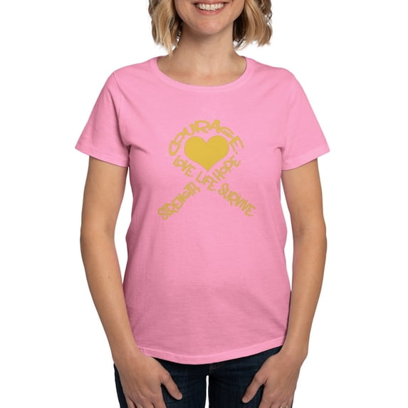 CafePress - Gold Ribbon Of Words Women's Dark T Shirt - Women's Traditional Fit Dark T-Shirt