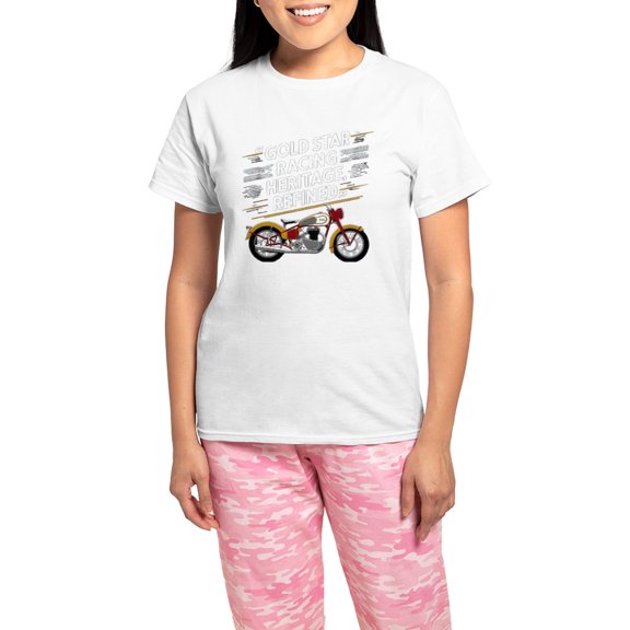 CafePress - Gold Star Racing Heritage Refined - Women's Short Sleeve Print T-Shirt and Pants Light Cotton Pajama Set