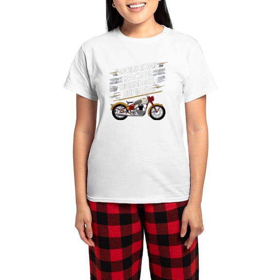 CafePress - Gold Star Racing Heritage Refined - Women's Short Sleeve Print T-Shirt and Pants Light Cotton Pajama Set