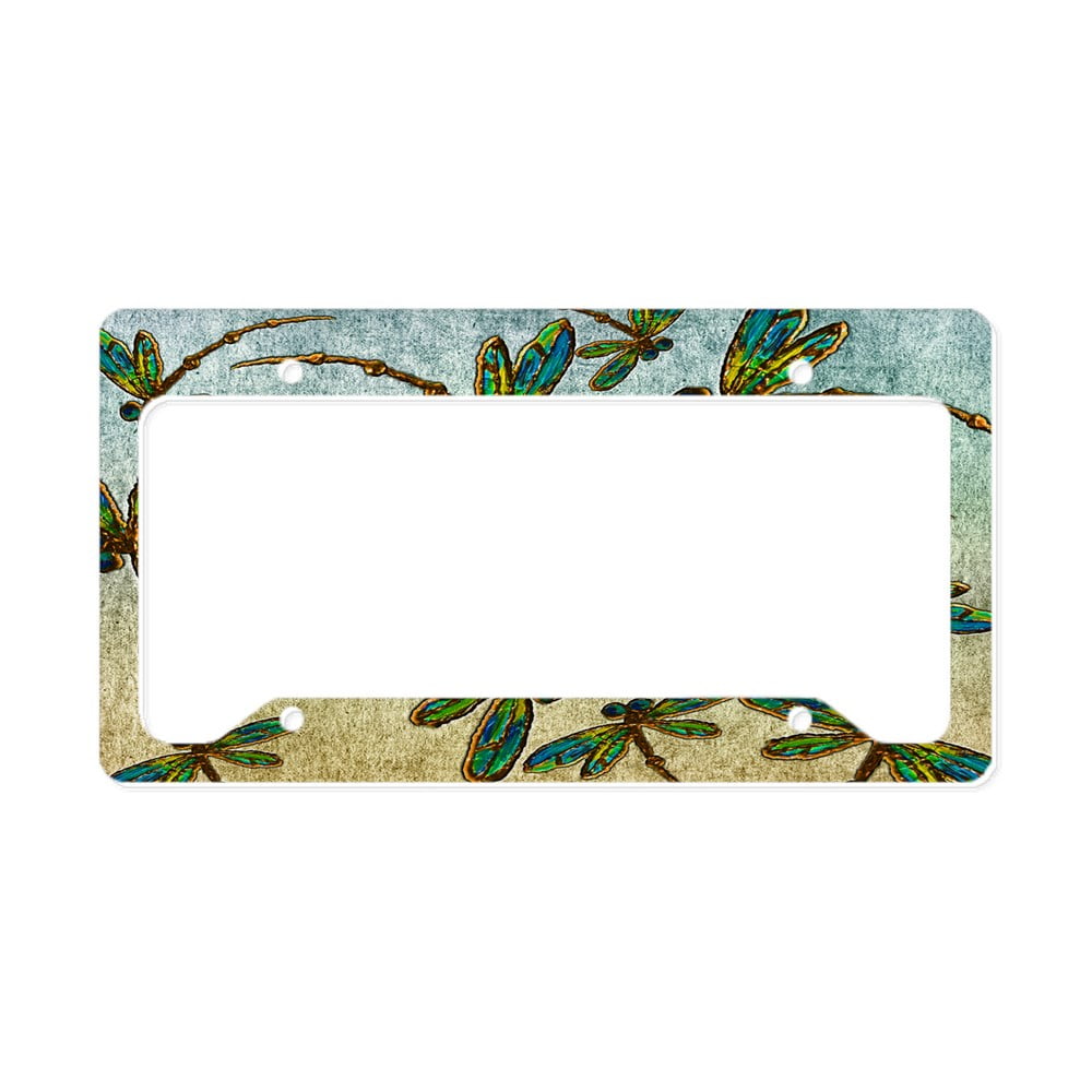 CafePress - Golden Dragonfly Light License Plate Holder - Aluminum License Plate Frame, License Tag Holder